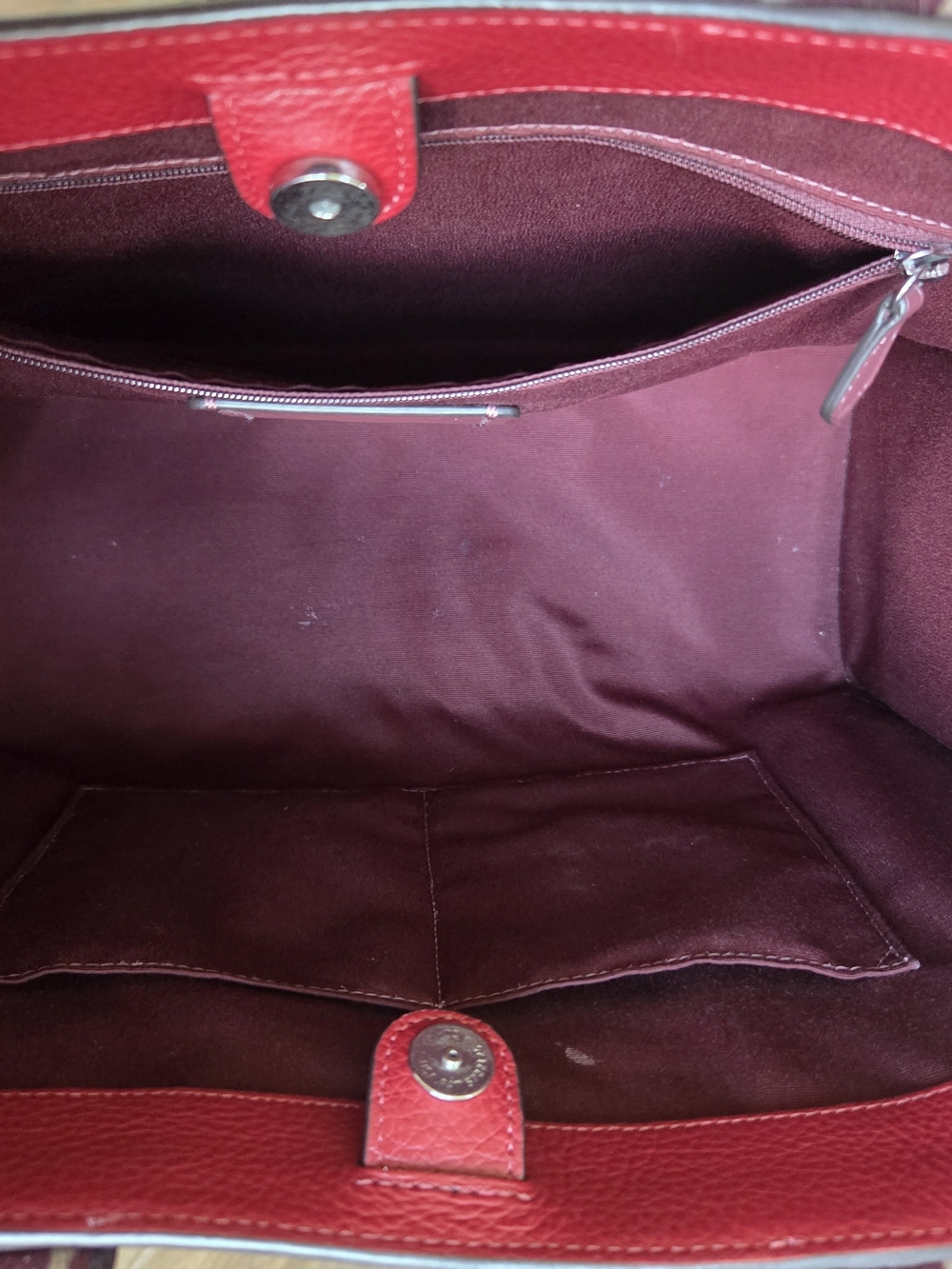 Coach Red Pebbled Leather Tote with Branded Webbing Straps - Picture 8 of 10